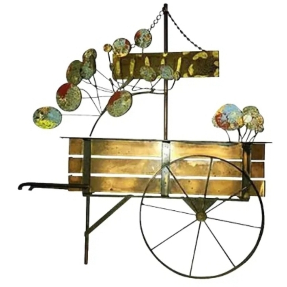 Curtis Jere Signed  Decorative Metal Cart with Colorful Accents